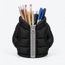 Porta Canetas de Mesa 3D Preto com Zíper Prateado Estilo Jaqueta Puffer