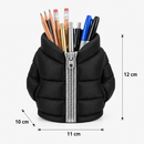 Porta Canetas de Mesa 3D Preto com Zíper Prateado Estilo Jaqueta Puffer